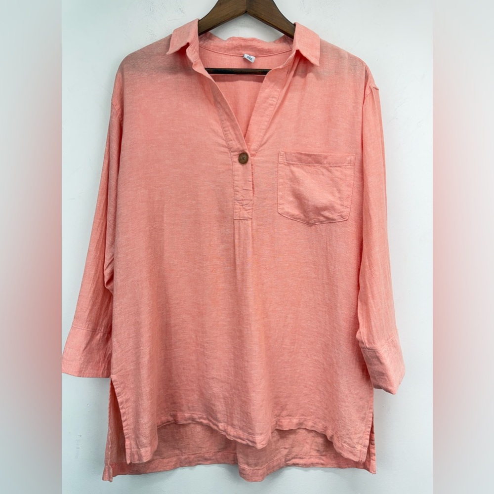 Old Navy size Medium Women’s Peach Linen Blend 3/4 Sleeve V-neck Tunic Top